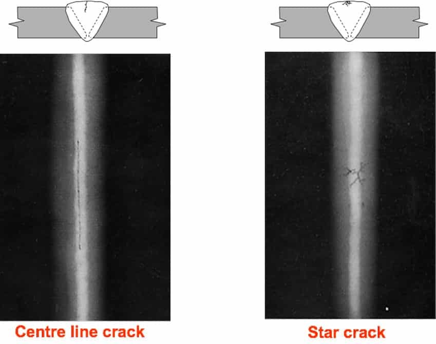 ظهور عيب اللحام cracks and crater cracks على فيلم التصوير بالاشعة
