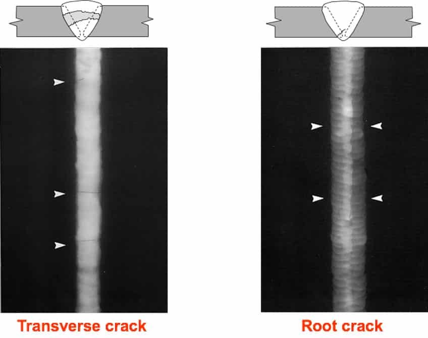 ظهور عيب اللحام cracks and crater cracks على فيلم التصوير بالاشعة